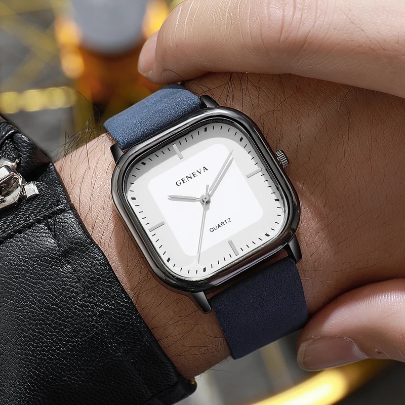Leather Watch Band Men - Fashionable Classic Square Dial Men's Watch