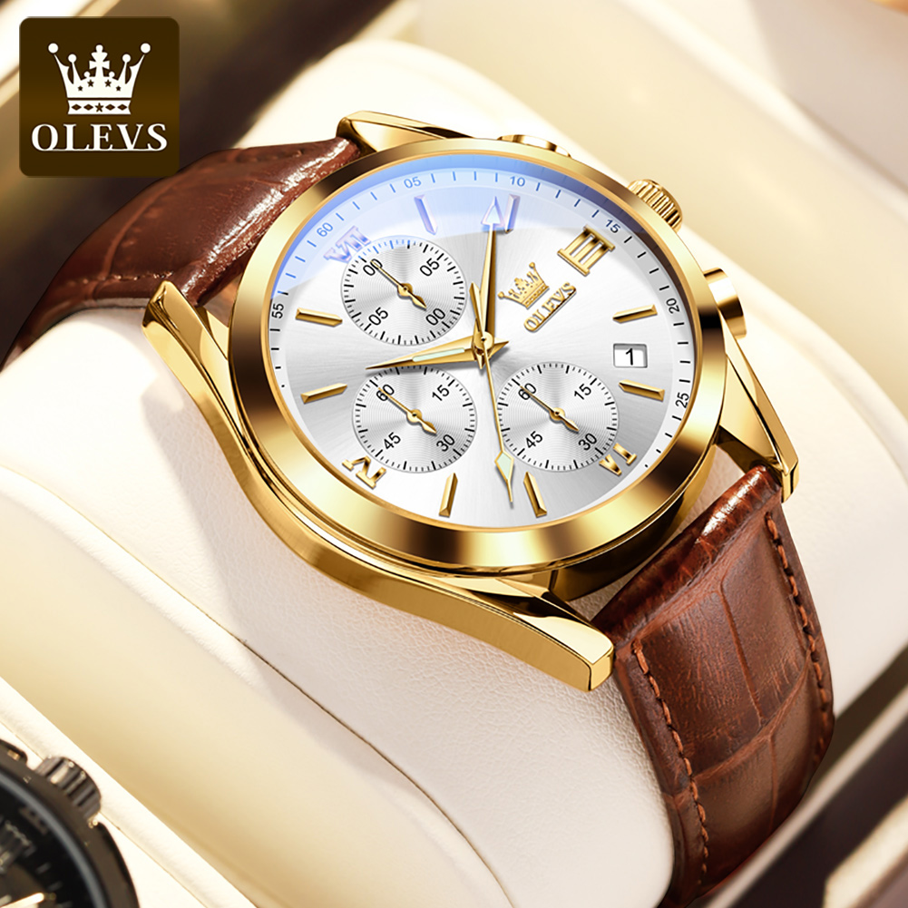 OLEVS 2872 Chronograph Men's W - Leather Watch Band Men ulasan dan harga