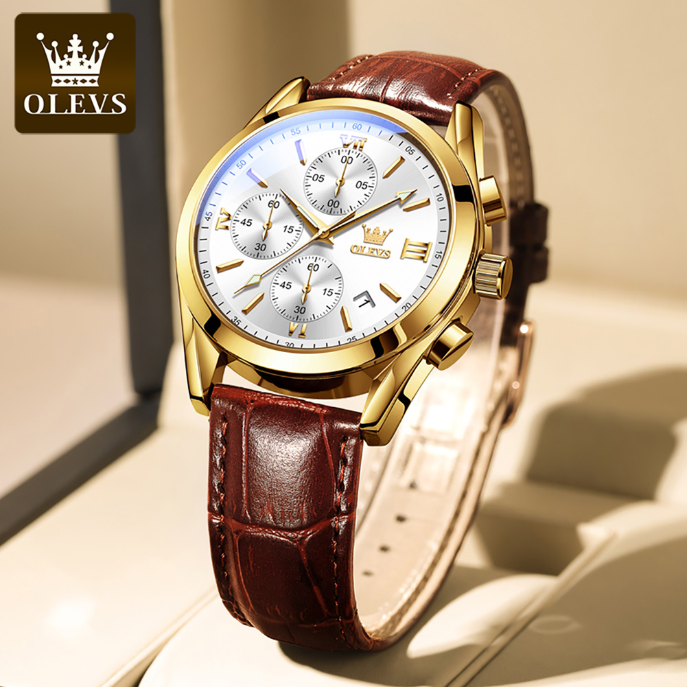 OLEVS 2872 Chronograph Men's W - Leather Watch Band Men ulasan dan harga