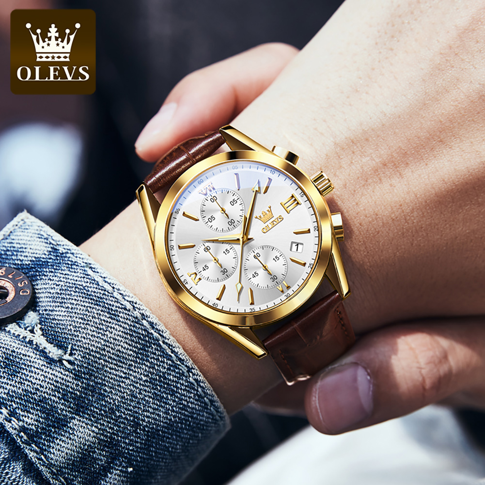 OLEVS 2872 Chronograph Men's W - Leather Watch Band Men ulasan dan harga