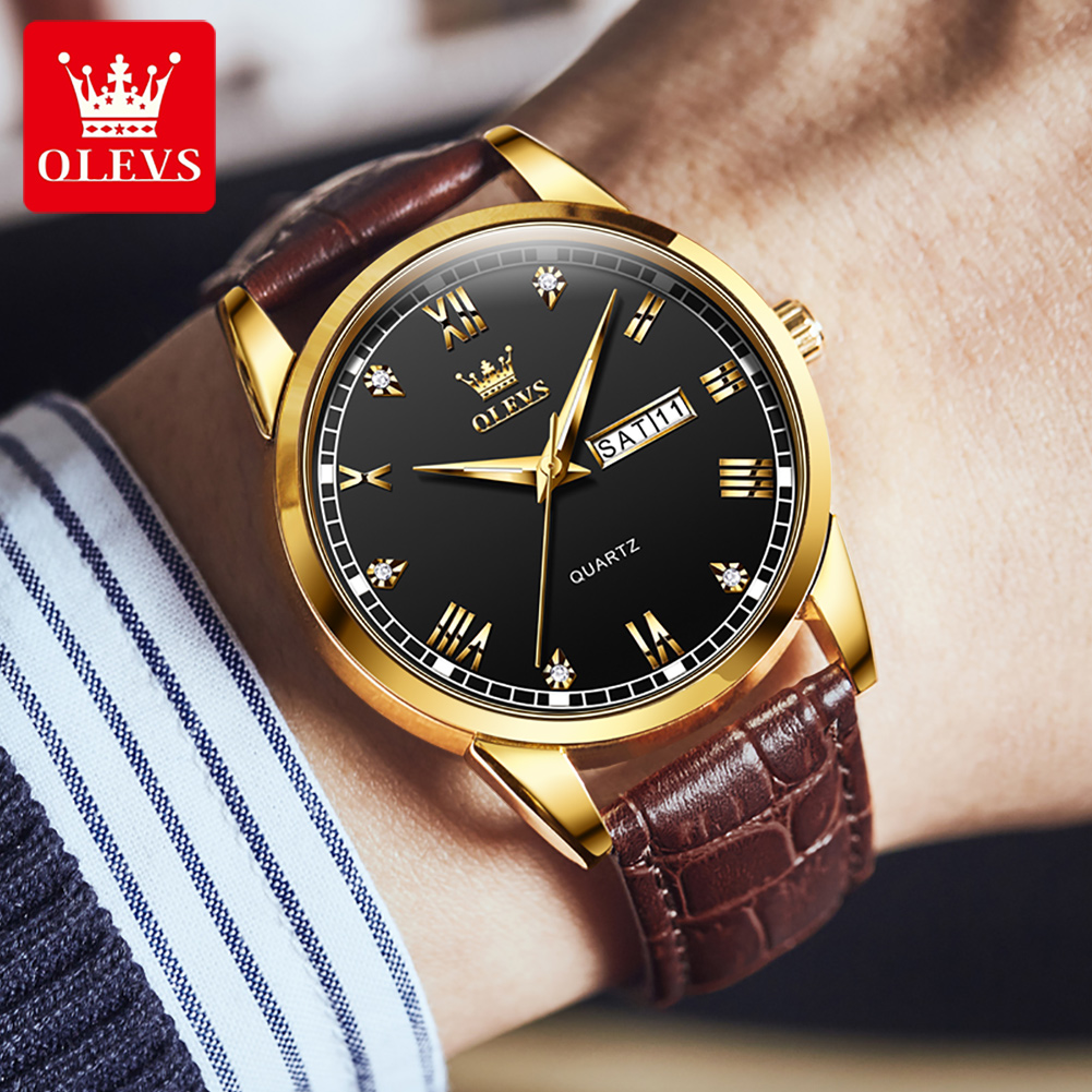 OLEVS 6896 Top Brand Men Quart - Leather Watch Band Men ulasan dan harga