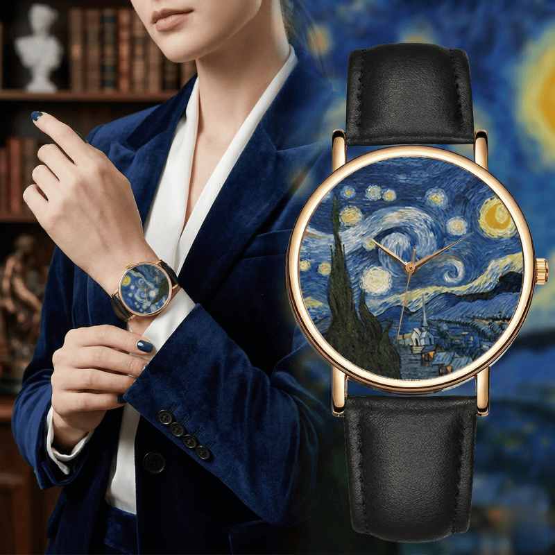 Van Gogh Painting Dial Watches - Leather Watch Band Men ulasan dan harga